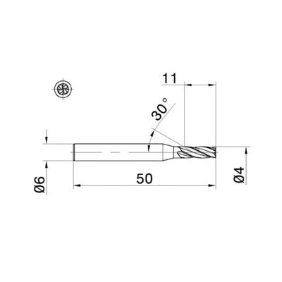 65HRC 4mm 30 Helix Solid Carbide Endmills For Hard Metal