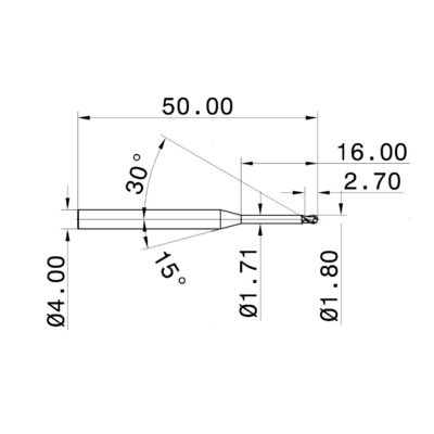 1.80mm 55HRC 2 Flute Cemented Carbide Ball Nose End Mill