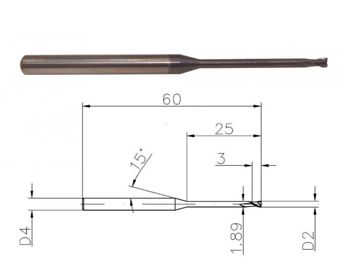 2mm 55HRC 2 Flute Solid Carbide Endmills for Stainless Steel