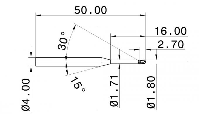 1.80mm 55HRC 2 Flute Cemented Carbide Ball Nose End Mill